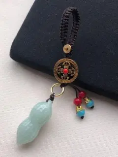 翡翠 天然石 ミャンマー産本翡翠 手編みキーホルダー 翡翠 ストラップ 大粒