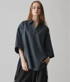 CLEL ヘリンボーンTRサイドレーススキッパーシャツ　ブルー系　S