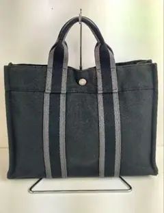 HERMES エルメストートバッグ フールトゥ キャンバス ブラック