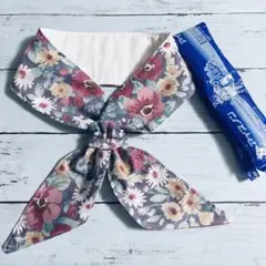 80 ネッククーラー　アイスノンカバー　☆花がら　くすみパープル