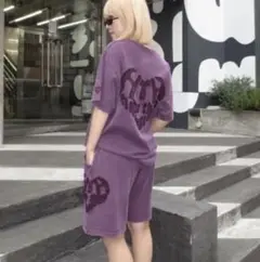 hth セットアップ　パープル　Tシャツ　ハーフパンツ　like heart