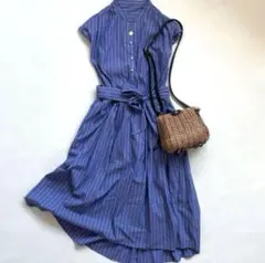 美品＊クチュールブローチ ＊ノースリーブシャツワンピース size40 ブルー