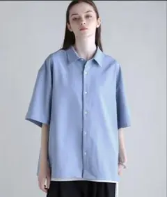 SOCCE ルーズシルエット防シワ半袖シャツ サックスブルー