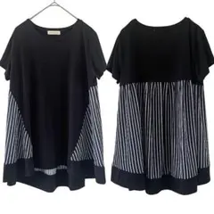 ◎夏物SALE中◎ルルリリィ　切り返し　ストライプ　半袖チュニック　M