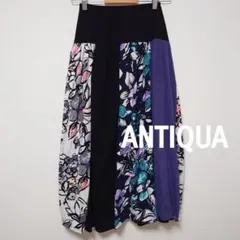 アンティカ☆花柄切り替えリブロングスカート