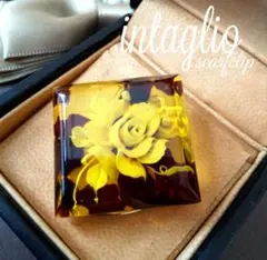 ヴィンテージ インタリオローズスカーフクリップ 沈み彫り 薔薇 アンバー 琥珀