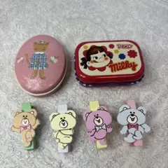 小さな小さな缶　2つ　クマのクリップ4つ
