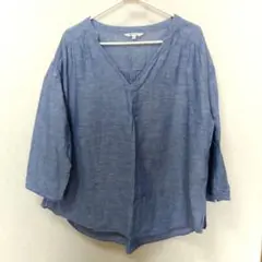 ライトブルー Vネック 七分袖シャツ LL