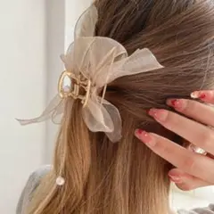 ◇新品◇ゴールド☆パールチェーン☆リボン☆ヘアアクセサリー☆髪留め☆ゴム☆レース