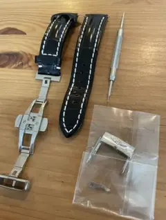 【美品】ブライトリング純正レザーベルト黒 20-18 (社外品Dバックル付)