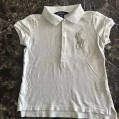 ラルフローレンRALPH LAUREN半袖白ポロシャツ7（S）ビーズ付刺繍女の子