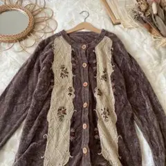 vintageヴィンテージ古着お花飾り刺繍ニットカーディガン