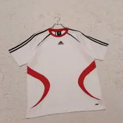 アディダス プラクティス半袖シャツ O 白 ロゴ刺繍 ライン サッカー スポーツ