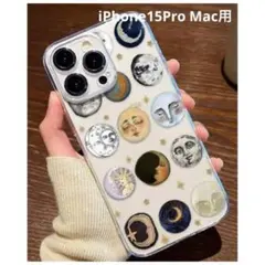 月と顔アートiPhone15Pro Mac用ケース　可愛い　お洒落　個性的　新品