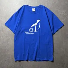 アメリカ古着　海洋保護　アニマル　ペンギン　環境保護　青　ブルー　L