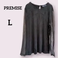 PREMISE【L】シースルーメッシュデザイン カットソー 長袖 黒