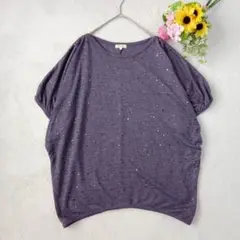 【ハッシュアッシュ】半袖　トップス　スパンコール付き　ゆったり　紫　2サイズ