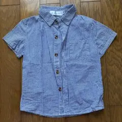 半袖ボタンダウンシャツ 110cm 青白ストライプ