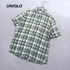 【UNIQLO】半袖チェックシャツ グリーン系 XL メンズ 大きめサイズ