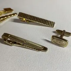 ゴールド ネクタイピン 4本セット +カフス1つのみ　昭和レトロ USED