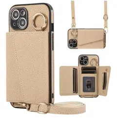 iPhone15 ベージュ iPhone用ケース カードポケット付き
