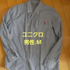UNIQLO 長袖シャツ M 青白ストライプ