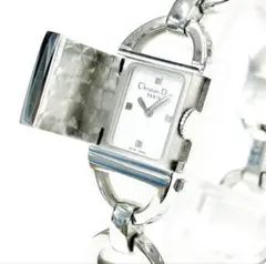【美品】 DIOR パンディオラ スクエア CDロゴブレス シルバー 腕時計 美品】 DIOR パンディオラ スクエア CDロゴブレス シルバー