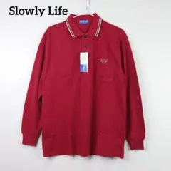 新品タグ付☆Slowly Life 長袖ポロシャツ【L】 赤 刺繍ロゴ メンズ