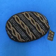 【新品未使用品】総ビーズお財布マルチケースブラック高級手芸品ミニ財布