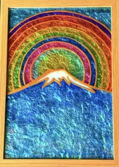富士山ステンドグラスガラス絵の具開運絵画ハンドメイドアート沖縄イラスト犬猫風景画