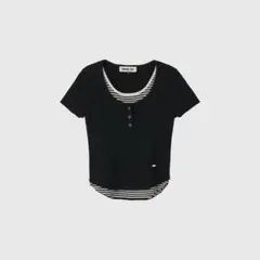GENERAL IDEA ブラック 半袖 Tシャツ ストライプ裾