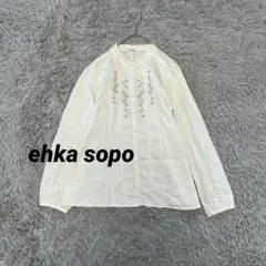6144【ehka sopo】花柄刺繍ノーカラーシャツ（M）大人可愛い 普段使い