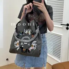 【新品！未使用！】韓国　刺繍エコバッグ　馬柄　チャコール　ボールアンドチェーン