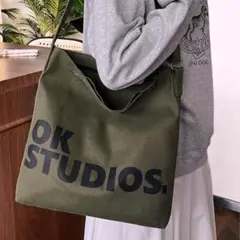 カーキ ロゴ入り 大容量 帆布 ショルダー 斜めがけ キャンバストート 古着