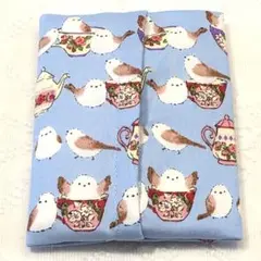 ハンドメイド　ポケットティッシュケース　シマエナガ　ライトブルー