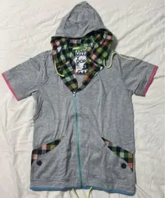AMPbymanydope グレー チェック柄 パーカー