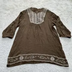 【 Agrazie】/チュニック/エスニック/ブラウン/刺繍入り/ワイプラス