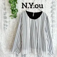 【N.Y.ou】 レディース長袖カットソー (M) ストライプ