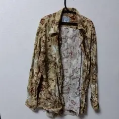 ペイズリー柄 長袖シャツ ベージュと赤