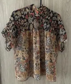 最終価格 ZARA 花柄 ブラウス Sリボン ザラ