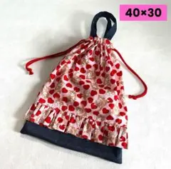 こねことハートの体操服袋　お着替え袋　ハンドメイド　持ち手付き　ねこ柄　巾着袋
