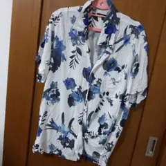 XL メンズ 花柄半袖シャツ アロハシャツ 薔薇柄