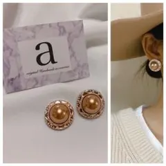 2194-1 ベージュ ☺︎パール風シルバーのアンティークピアス☺︎