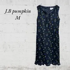 【J.B pumpkin 】【M】ワンピース　ノースリーブ　美品　総柄　ブラック