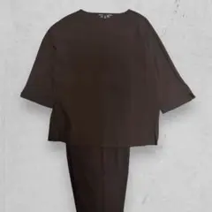 t2086【ランズエンド】パンツセットアップ　七分袖　ウエストゴム　ブラック