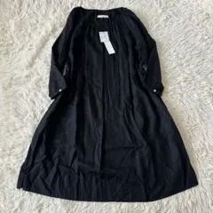 新品未使用タグ付き✨スースースー　リネン100%　ワンピース　黒　Aライン　長袖