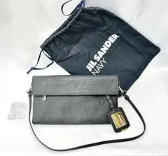 未使用!JIL SANDER NAVY 染色加工レザーショルダーバッグmg362