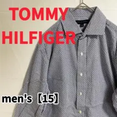 Y489【TOMMY HILFIGER】ワンポイント長袖シャツ【15】ブルー