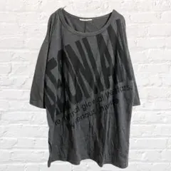 Tシャツ 七分袖 カットソー 英字ロゴ ドロップショルダー ゆったり とろみ
