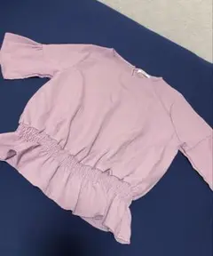 桜ピンク　ウエストマークフリル袖トップス